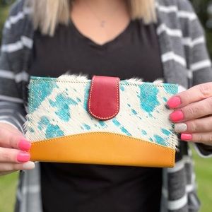 Genuine Leather Hair on Hide Wallet with Card Slots and Zipper